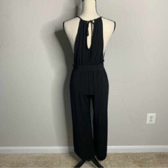 Hot Miami Styles Black Slit Hem Belted Harem Jumpsuit - Picture 10 of 12